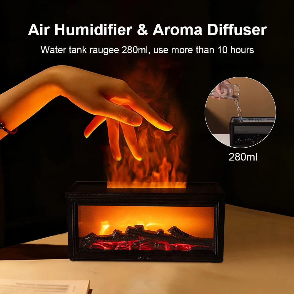 Aroma Air Humidifier Flame Fireplace Essential Oil Diffuser
