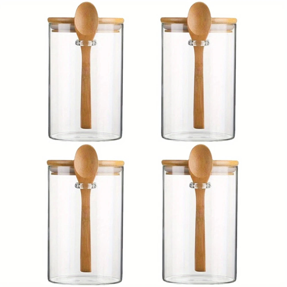Bamboo Airtight Jars with Spoons