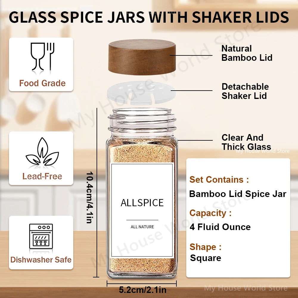 Spice Jars with Bamboo Lids | Kitchen Storage Set