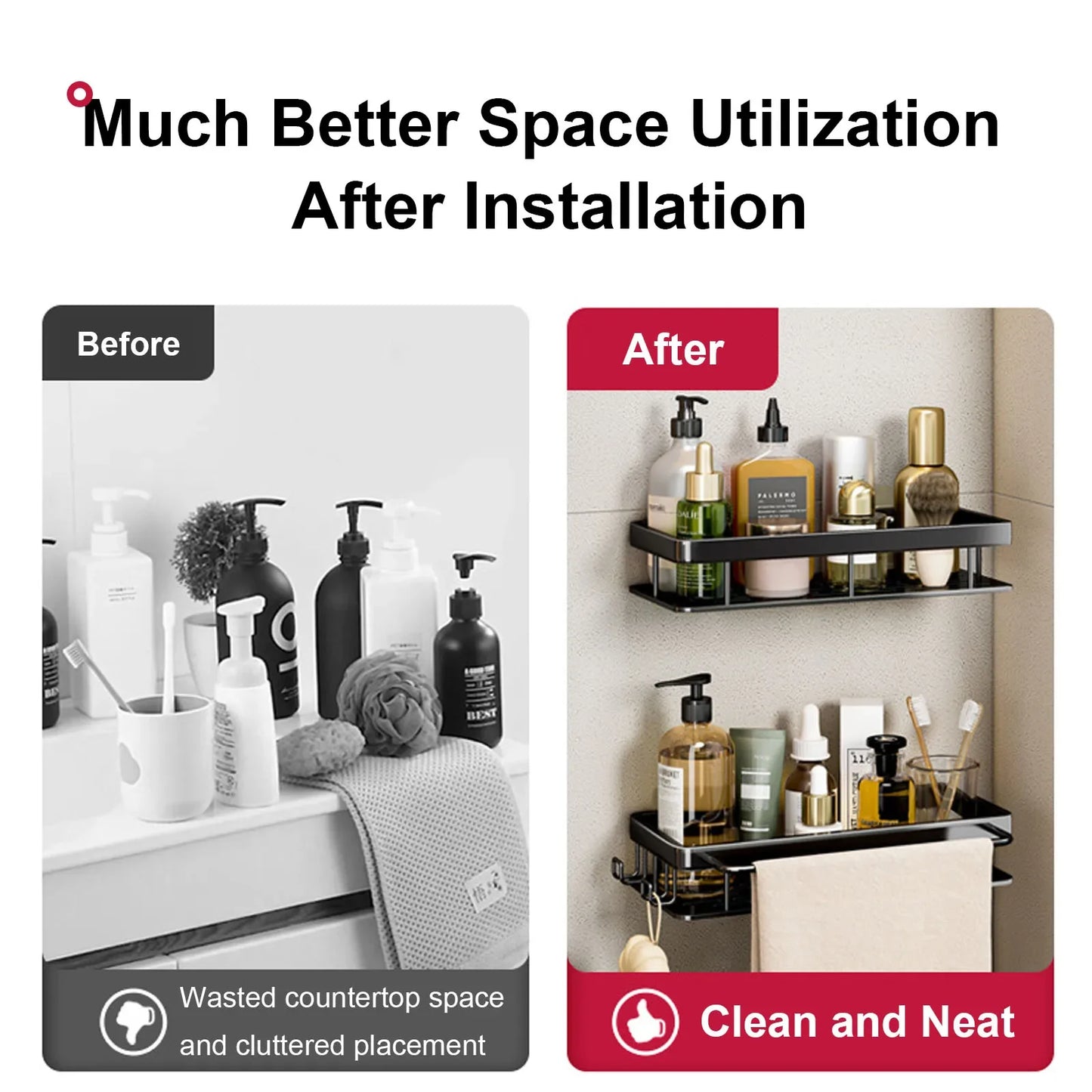 No-Drill Bathroom Shelf | Self-Adhesive Wall Organizer