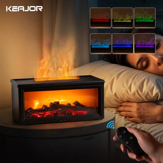 Aroma Air Humidifier Flame Fireplace Essential Oil Diffuser