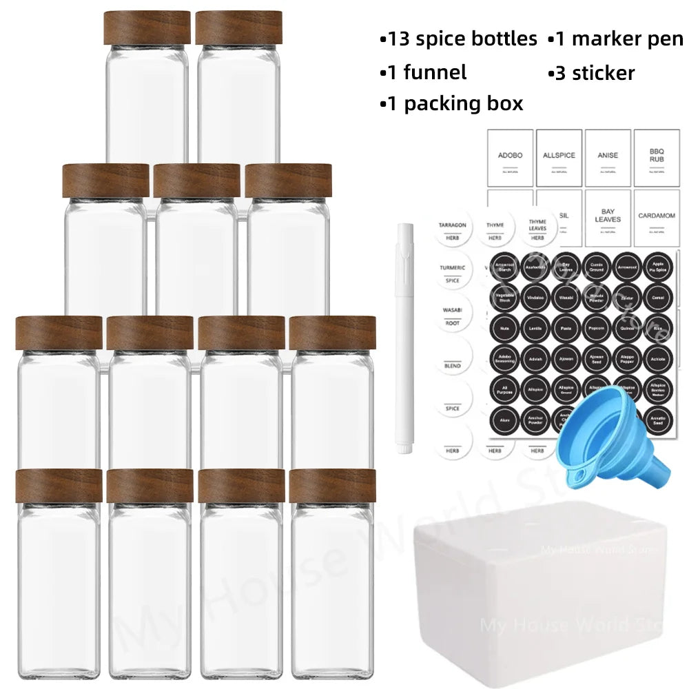 Spice Jars with Bamboo Lids | Kitchen Storage Set