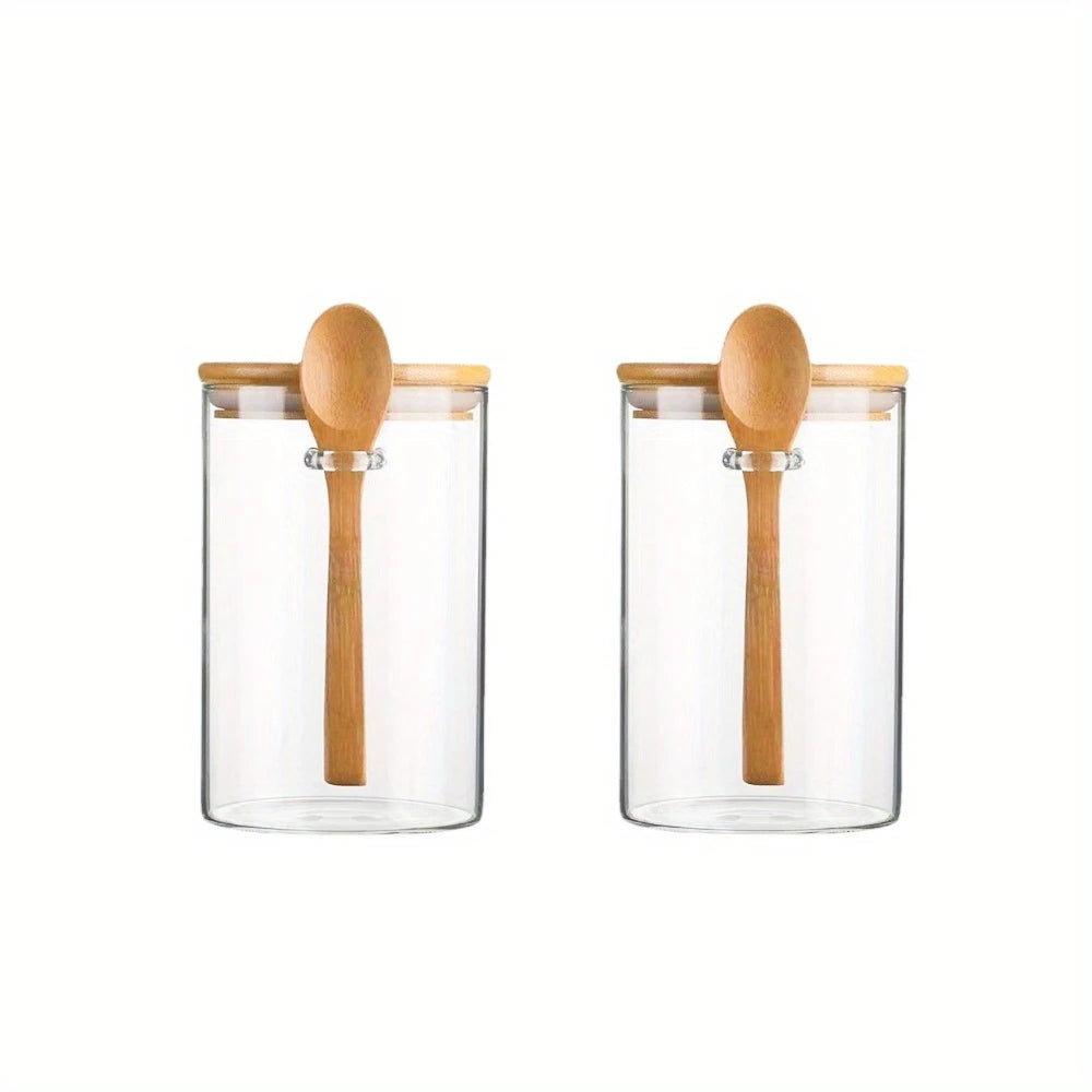Bamboo Airtight Jars with Spoons