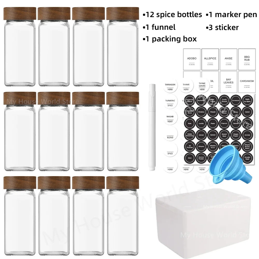 Spice Jars with Bamboo Lids | Kitchen Storage Set